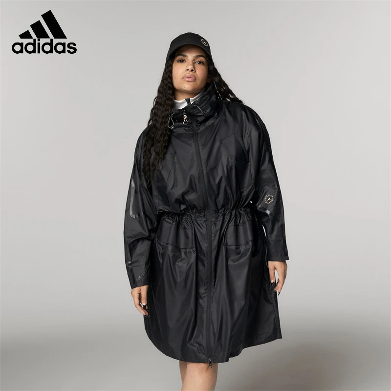 Adidas阿迪达斯女子新款连帽宽松防风中长款运动夹克外套FU1164
