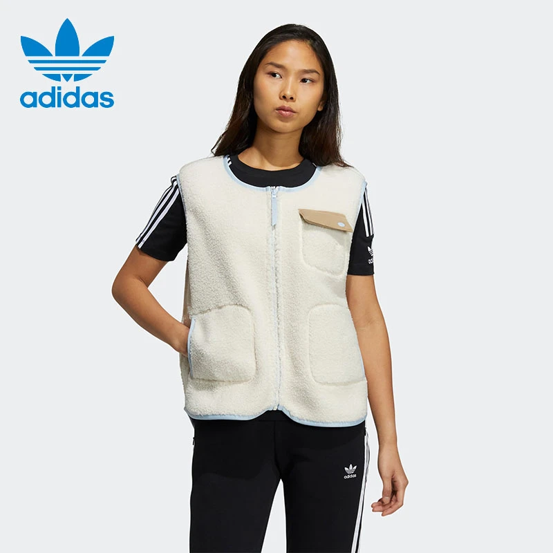Adidas/阿迪达斯马甲女子秋冬季简约百搭休闲羊羔绒外套HC0315