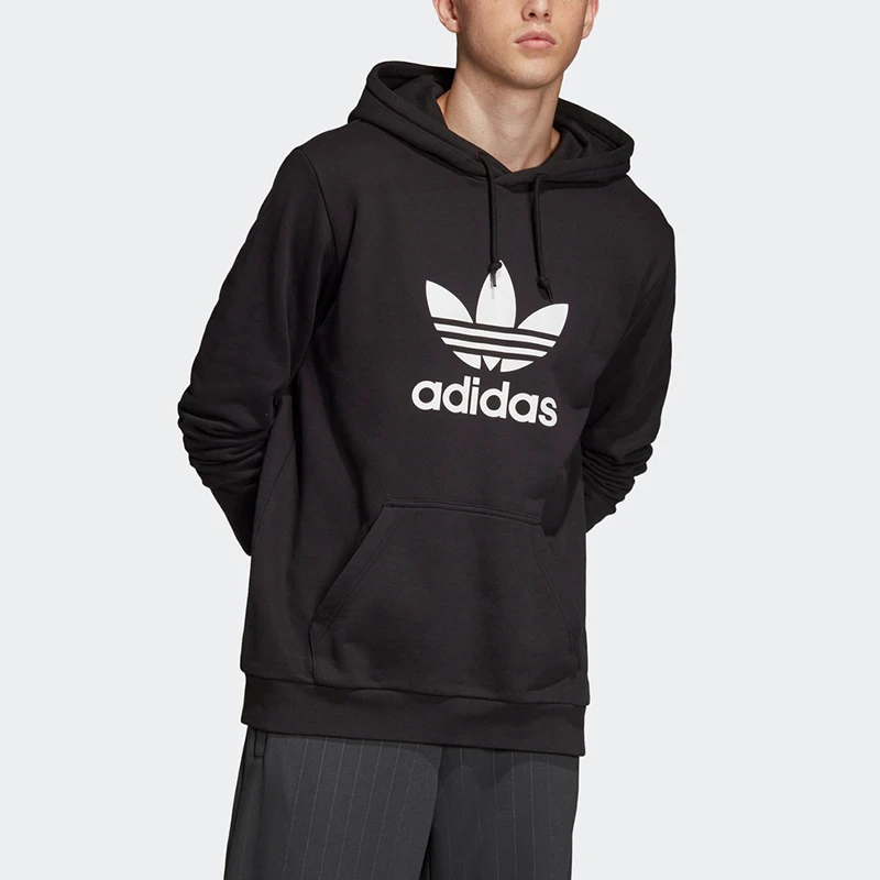 Adidas/阿迪达斯三叶草连帽卫衣男子运动服黑色宽松套头衫DT7964