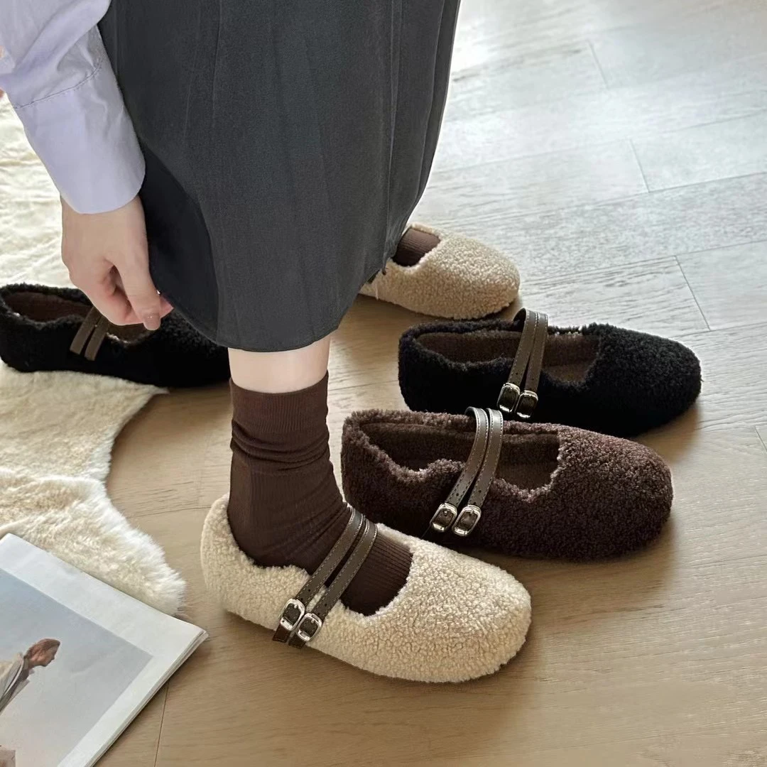 （29起）毛毛鞋女冬外穿2023新款加绒棉瓢一字扣玛丽珍豆豆鞋