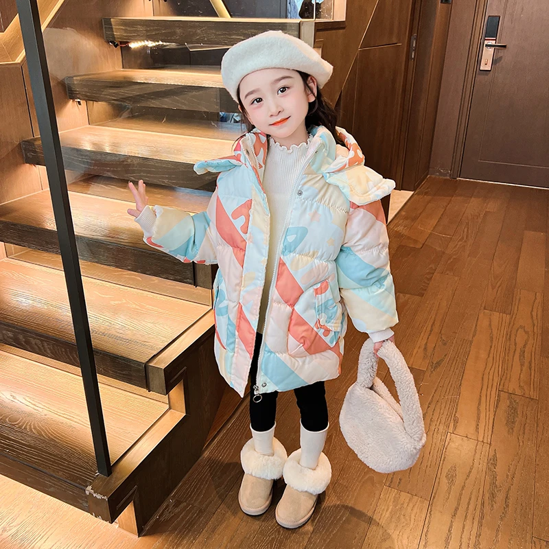 女孩棉服儿童棉袄洋气2024中长款加厚女宝保暖衣韩版冬季加绒外套