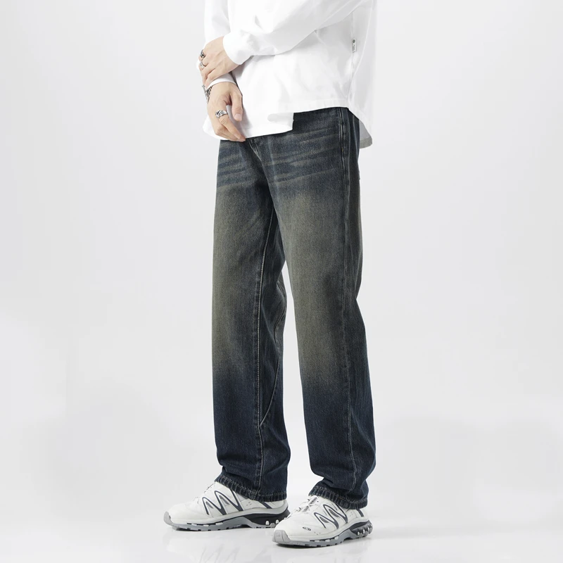 2025秋冬季新款高街重工水洗牛仔裤男款美式潮牌宽松直筒休闲长裤