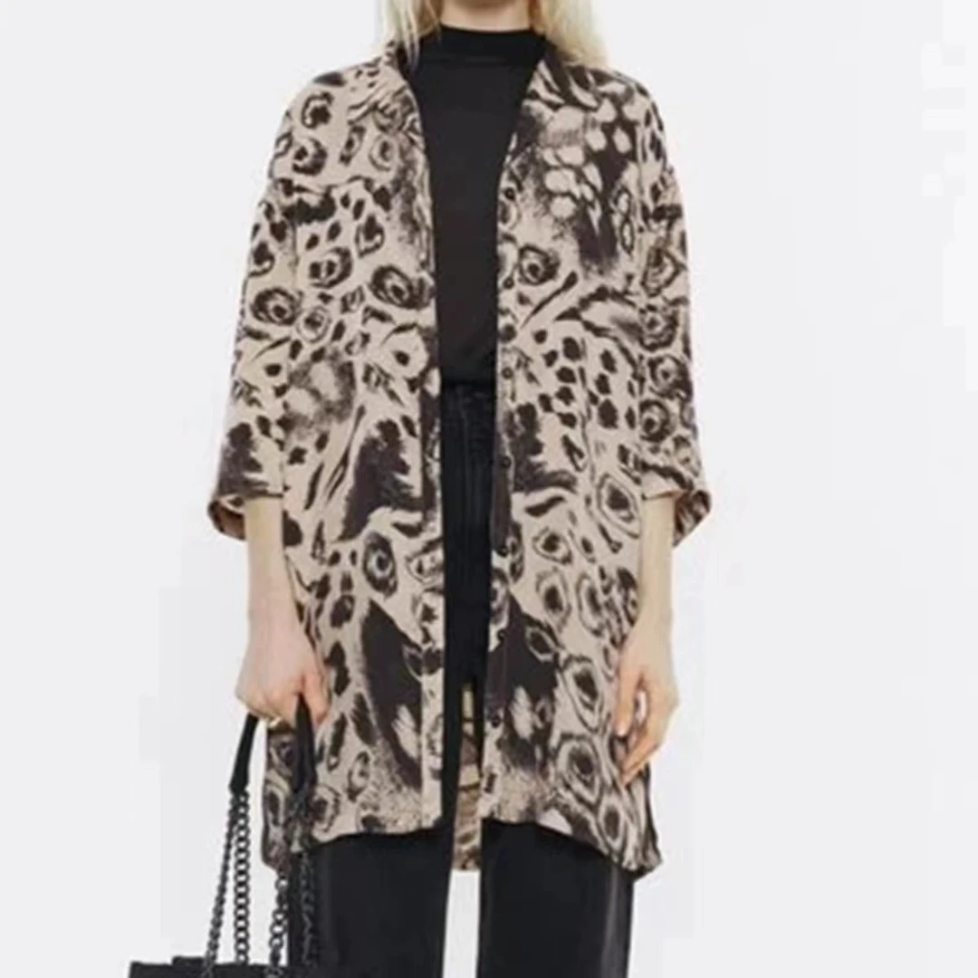 抽象印花长款衬衫