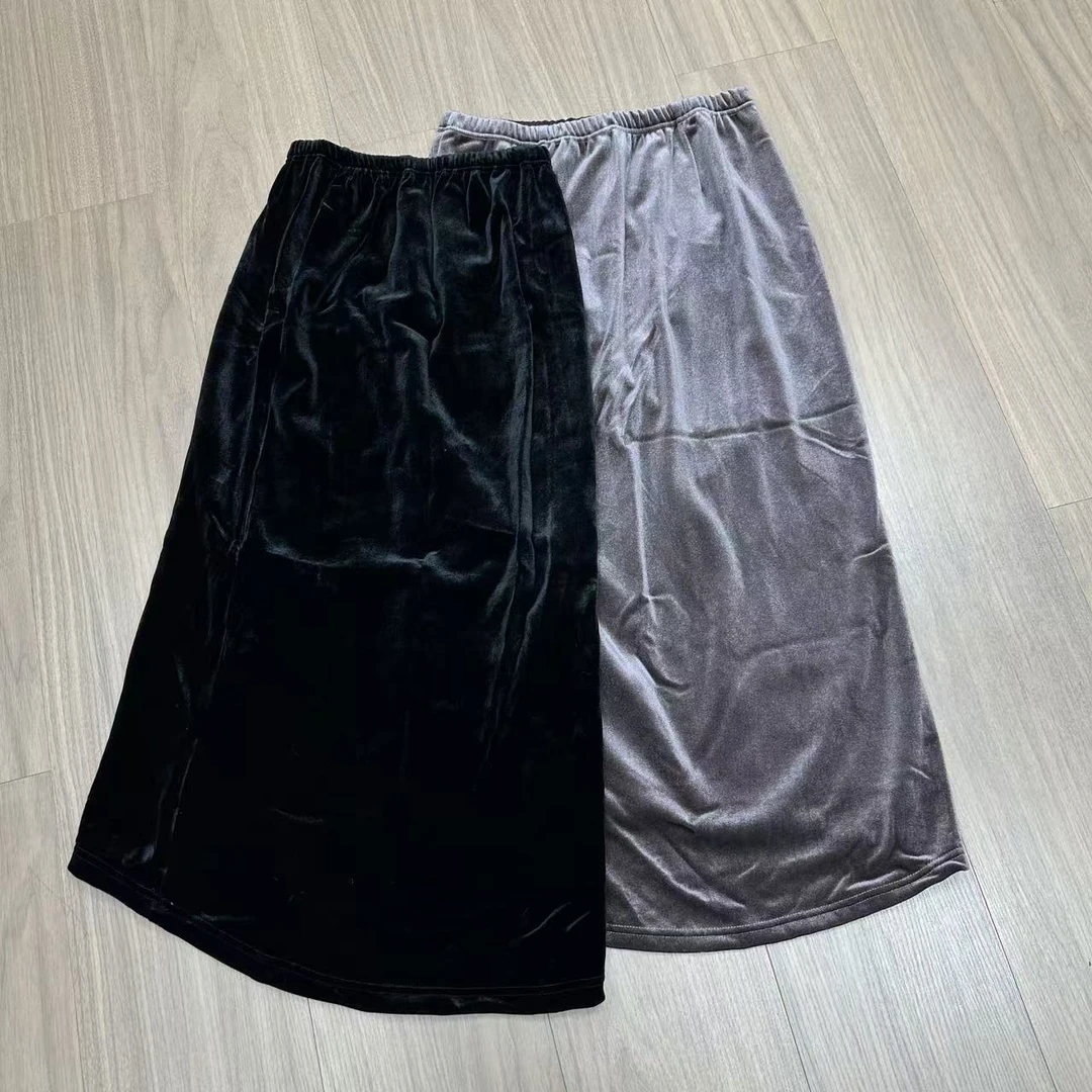 松紧腰气质丝绒半身裙