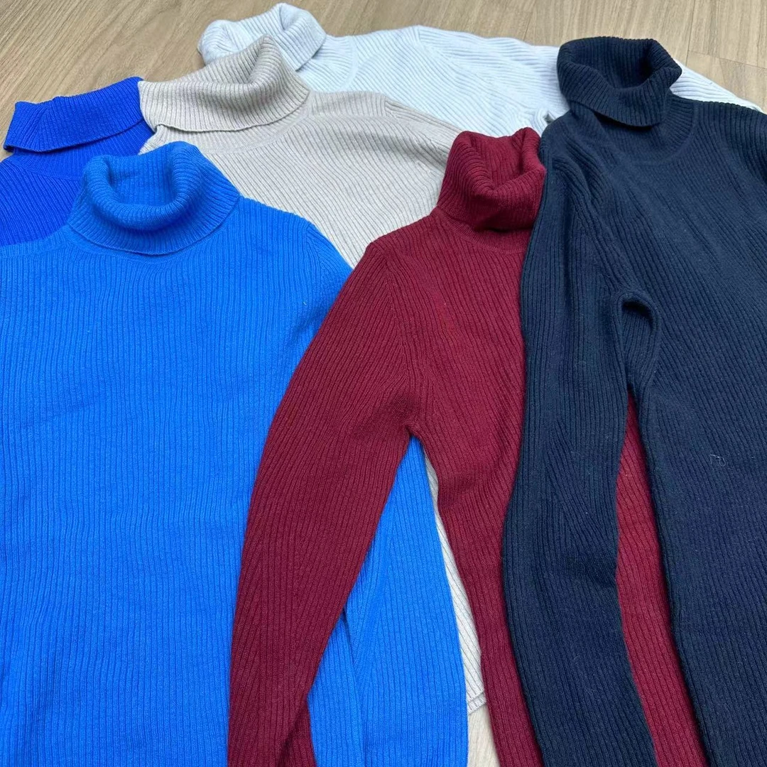 坑条高领长袖羊绒衫