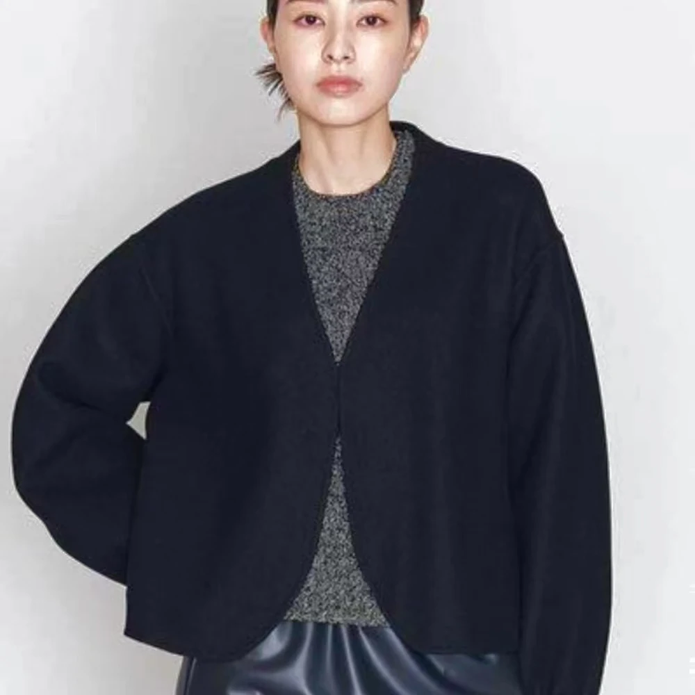 褶皱毛混大衣外套