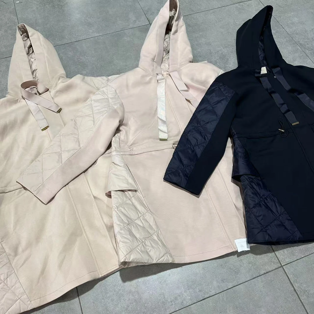 拼接款长款连帽羽绒服