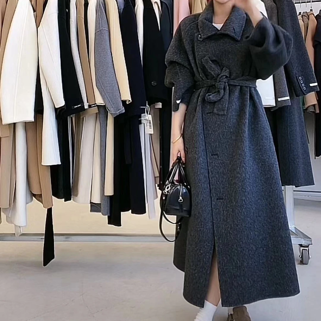 2025秋冬新款韩版立领大衣女中长款外套
