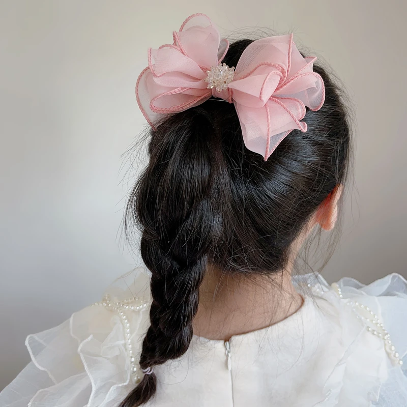 韩版欧根纱水晶蝴蝶结儿童发夹公主发卡小女孩头发饰可爱宝宝顶夹