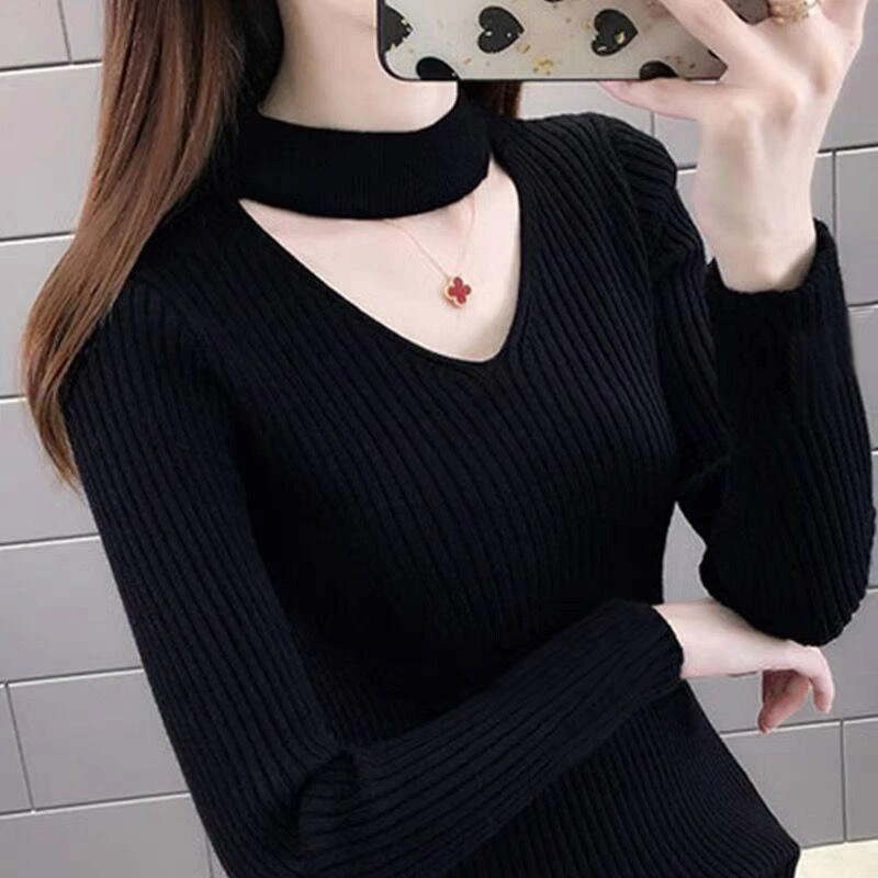 新款春秋修身针织衫女2024年女士显瘦内搭毛衣洋气百搭长袖打底衫