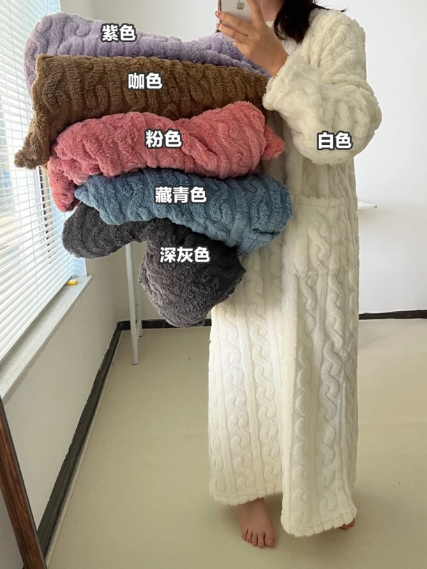 【原创】行走的大被子珊瑚绒长款睡袍加绒睡衣家居服秋冬睡裙保暖