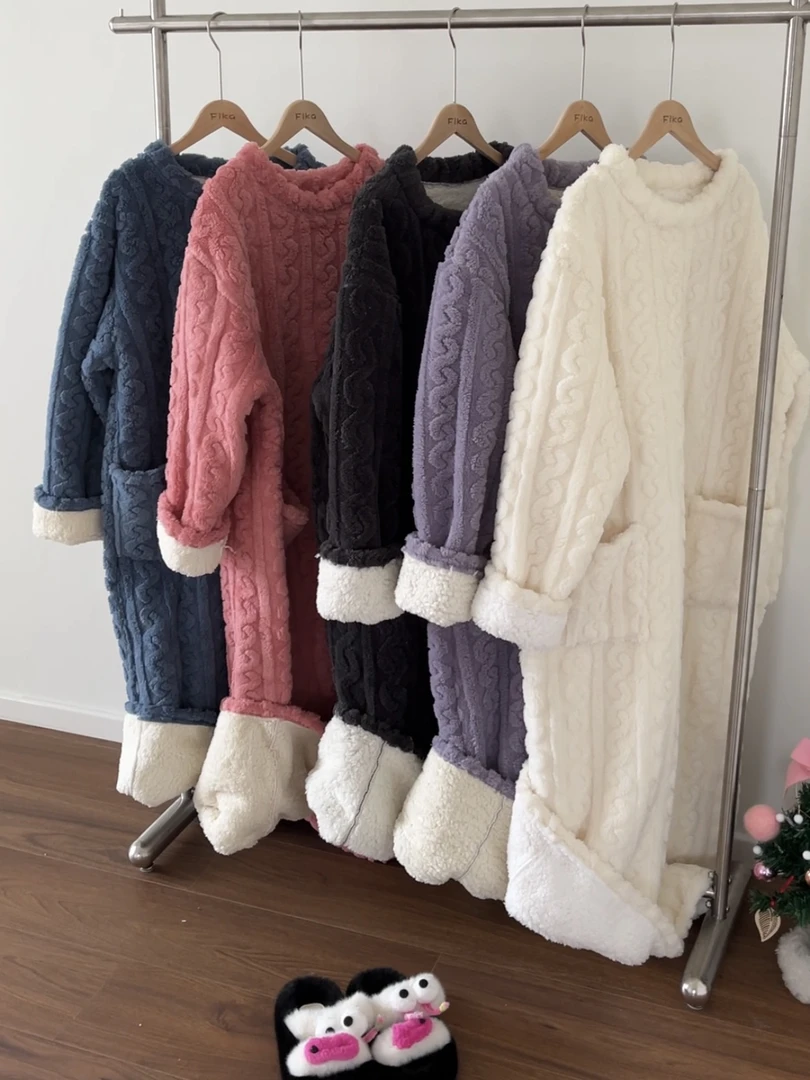 【双倍加厚】行走的大被子珊瑚绒长款睡袍秋冬厚睡衣家居服保暖宽松