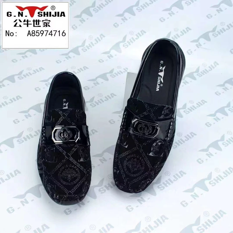 G.N.Shi Jia/公牛世家黑色时尚潮流软底男士休闲真皮豆豆鞋潮鞋