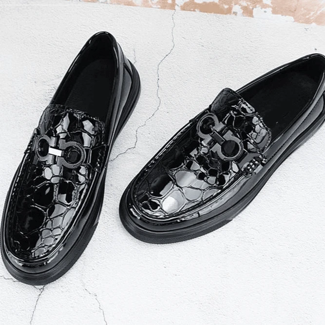 男士百搭软底软面黑色时尚商务漆皮休闲乐福鞋（实体店同步销售）