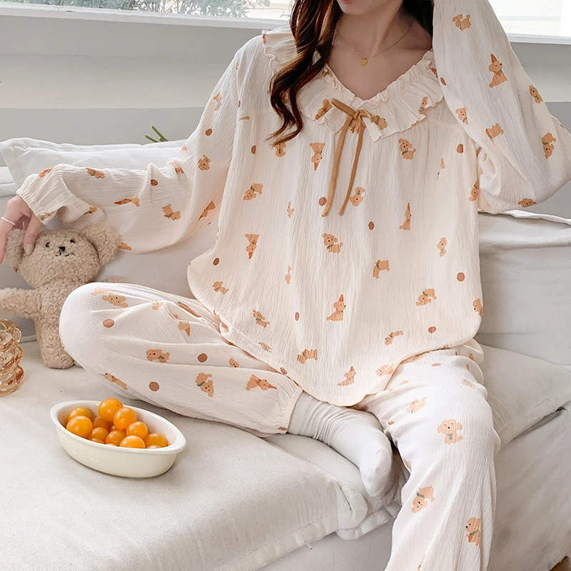 【多款可选】娃娃领长袖睡衣女套装2024秋季新款休闲女士家居服外穿