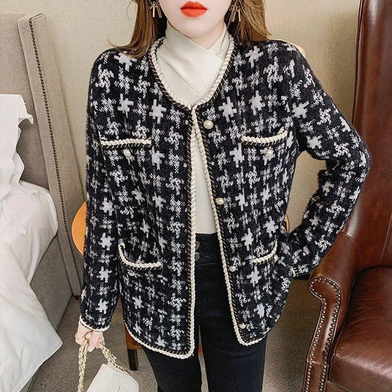 3583小香风时尚百搭双面绒外套韩版宽松外套开衫毛衣