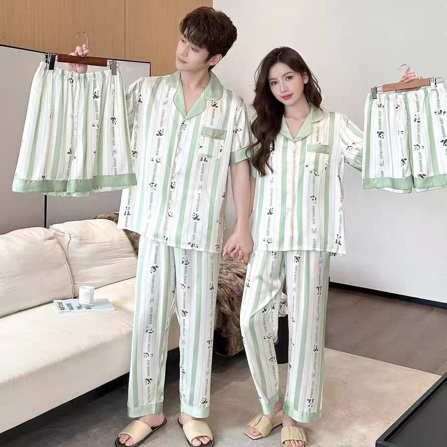 2024高级质感可爱熊猫简约95冰丝情侣睡衣套装CWS家居服