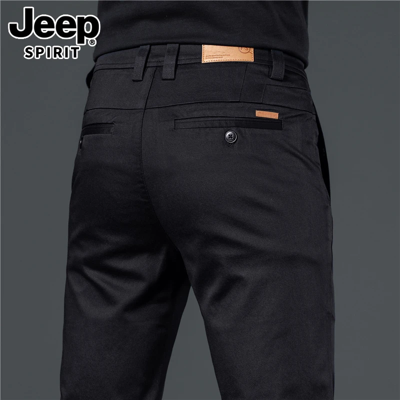 JEEPSPIRIT秋冬季高端男士黑色休闲裤修身直筒裤商务百搭弹力长裤