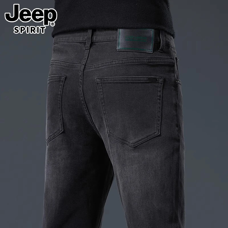 JEEPSPIRIT秋季黑色牛仔裤男士修身直筒百搭高端商务弹力休闲长裤