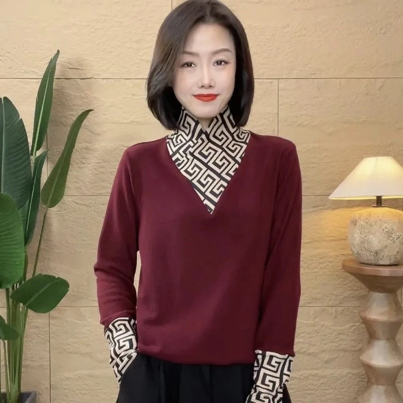 高档半高领打底衫2025秋冬新款洋气内搭保暖百搭拼接设计感T恤