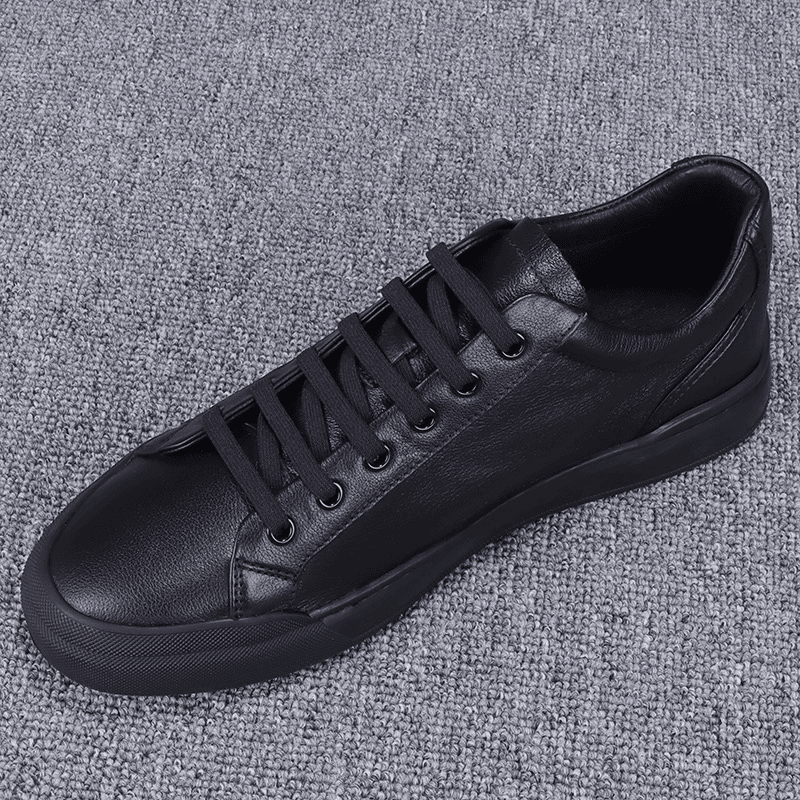 捡漏男鞋2023秋季新款软皮平底板鞋真皮小黑鞋男日常百搭休闲鞋