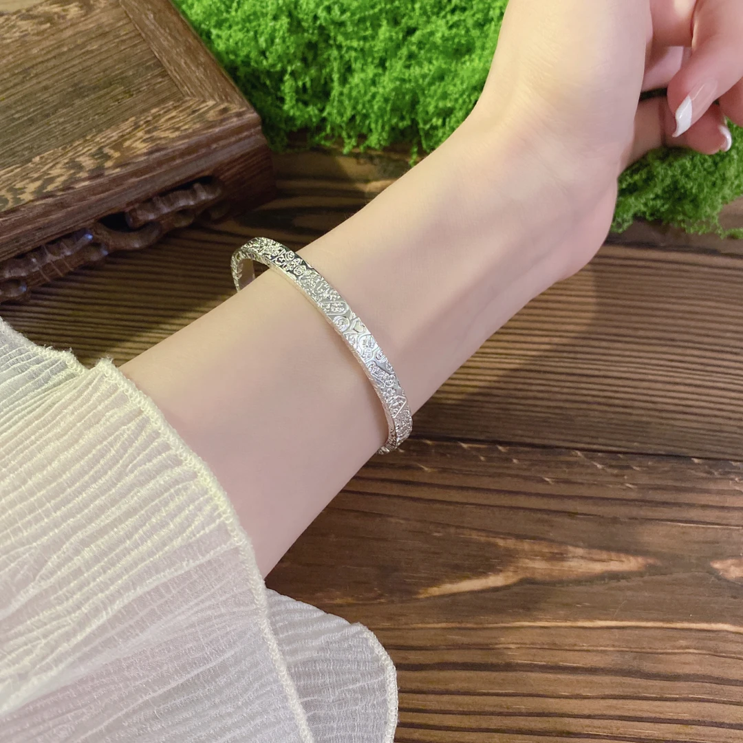 足银手镯 足银999.9 男款素色平安喜乐开口手镯