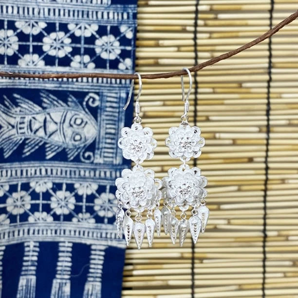 足银耳饰 大太阳花耳坠