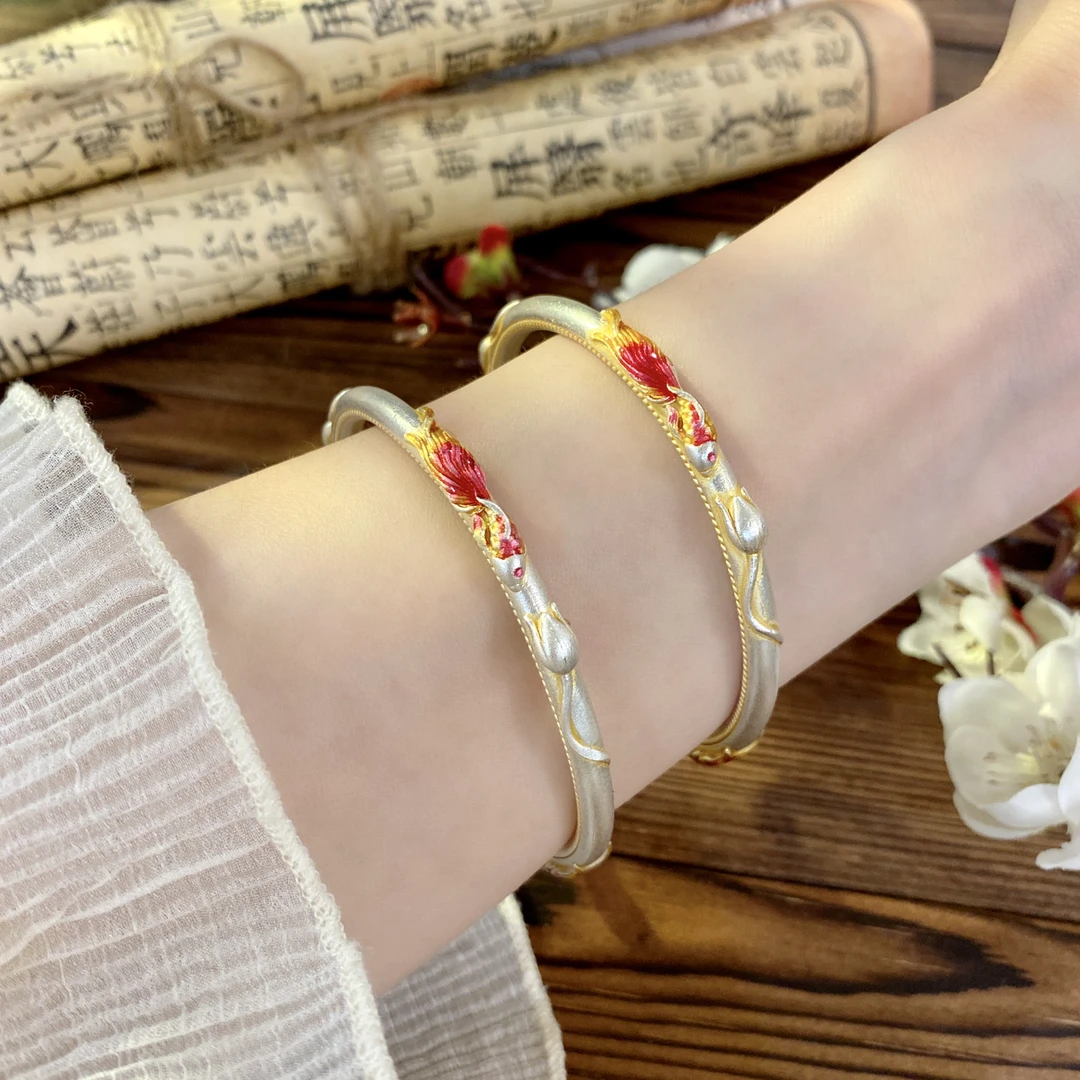 苗江月 足银手镯 转运锦鲤 足银999.9 闭口银手镯 百搭气质时尚