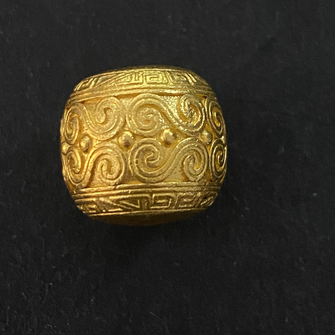 【黄金女一号】 足金-金回纹老型珠--1个  尺寸11mm  重4.214克