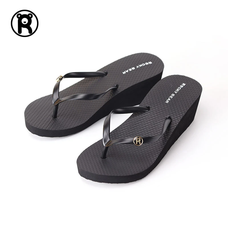 ROCKY BEAR/洛克熊W14B坡跟人字拖沙滩女海边增高夏季拖鞋松糕鞋