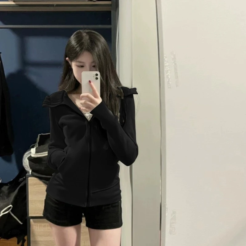 纯欲修身连帽开衫拉链卫衣女秋冬毛圈韩系百搭瑜伽服运动外套