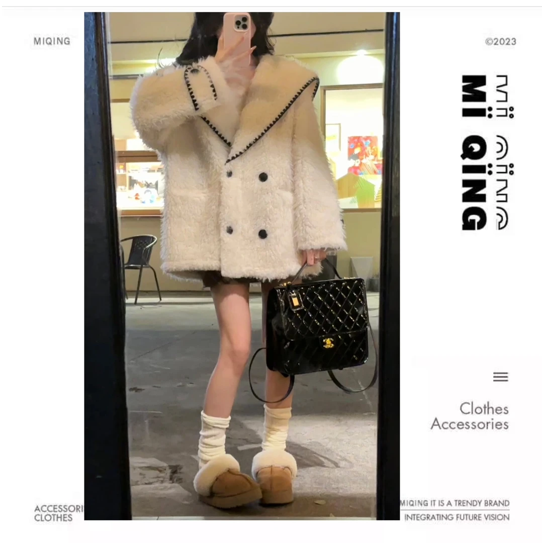 【冬日少女】轻奢高级感海军领宽松保暖中长款上衣女冬外套