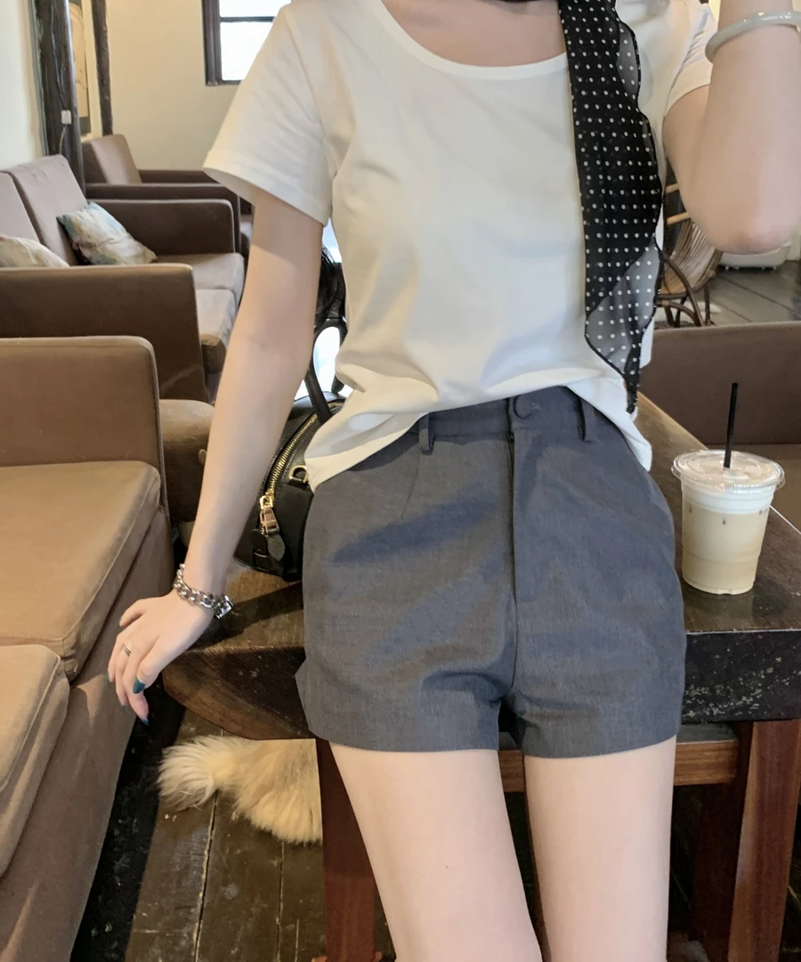 张爆爆 西装短裤高腰休闲夏季宽松阔腿显瘦短裤