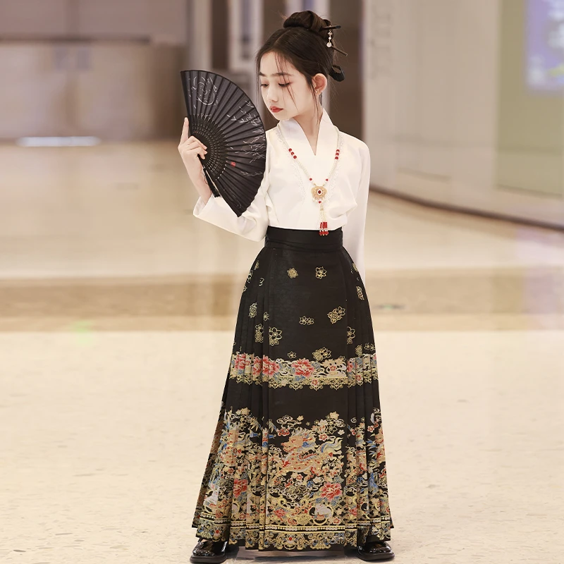 金玉麒麟套装--儿童织金马面裙女童6-15岁春夏2024新款中国风高端