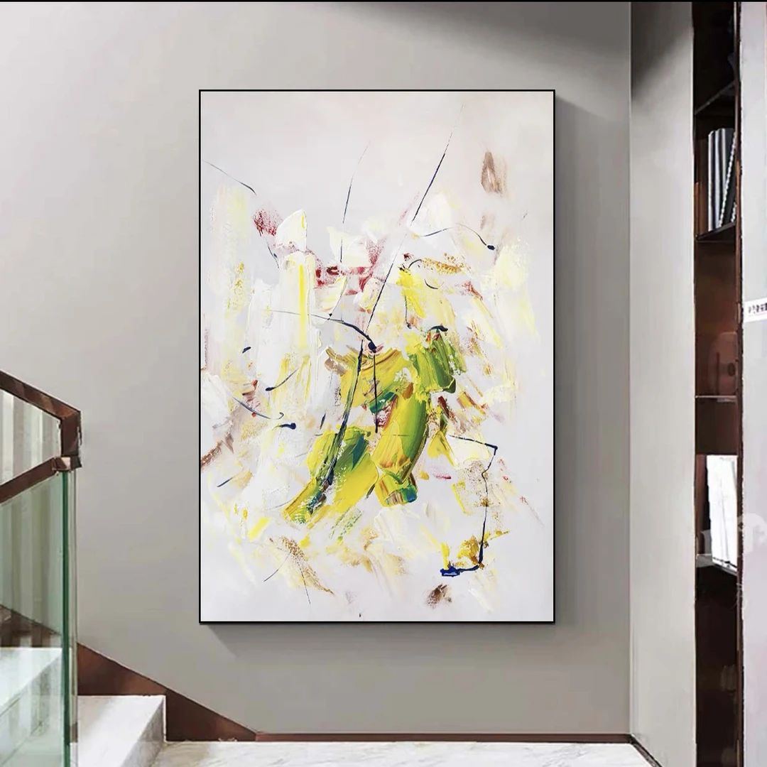 纯手绘绿色系大自然抽象油画客厅沙发背景墙装饰画玄关清爽干净画