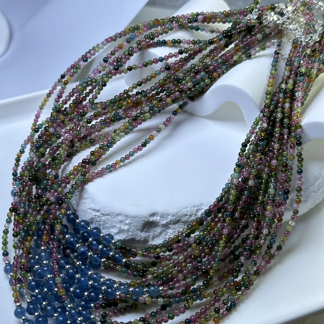 碧玺项链配海蓝宝