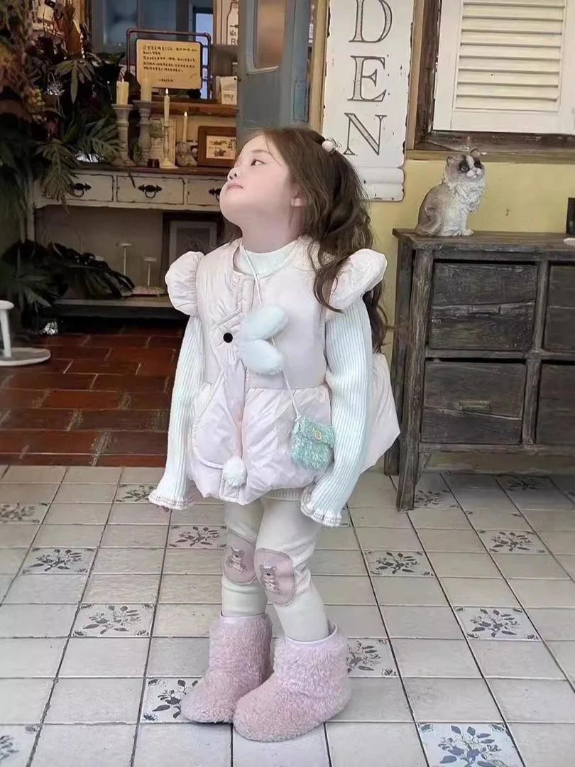 儿童棉马甲2024冬季新款女童韩版可爱兔子马甲女宝宝可爱套装