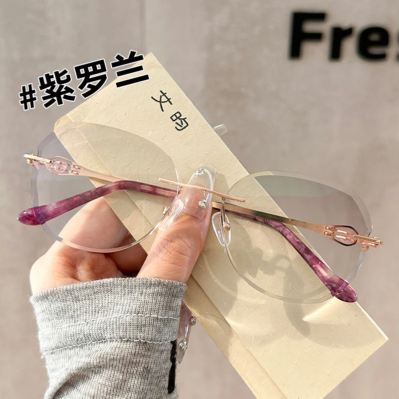 无框蝴蝶款镶粉钻镂空超轻老花镜女潮防蓝光显年轻中老年老光眼镜
