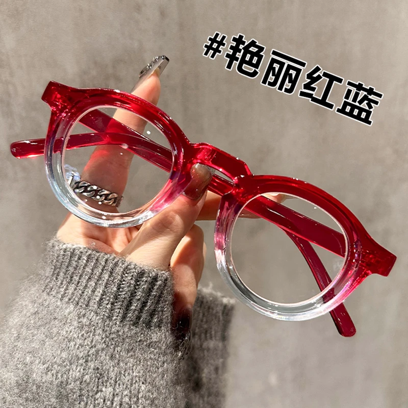 高清粗框文艺樱桃红框老花镜可配防蓝光有度数老花护目眼镜镜框架