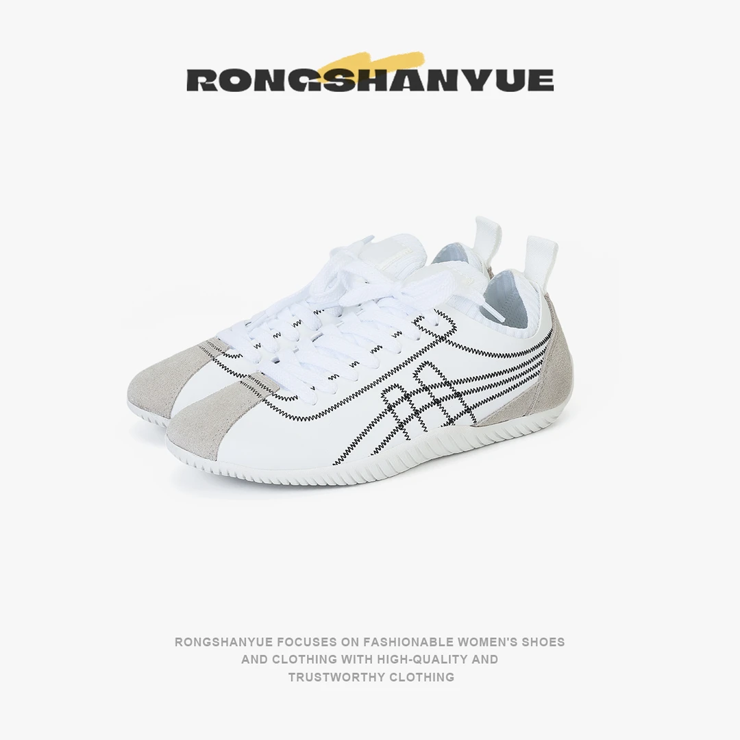 Rongshanyue高丝光牛反毛德训鞋2024新款系带软底休闲女鞋B950