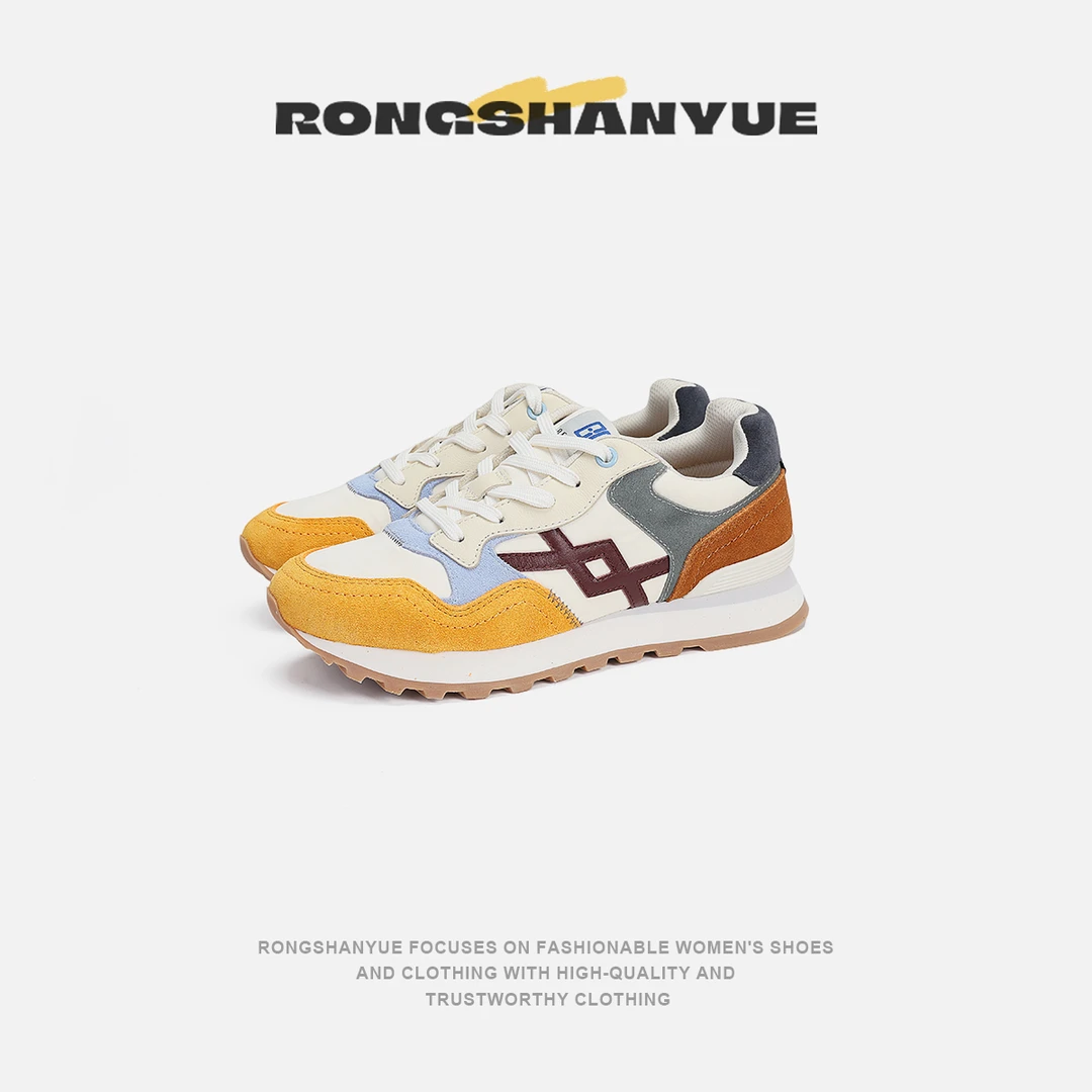 Rongshanyue高丝光牛仔毛运动鞋时尚百搭透气低帮休闲鞋女B925