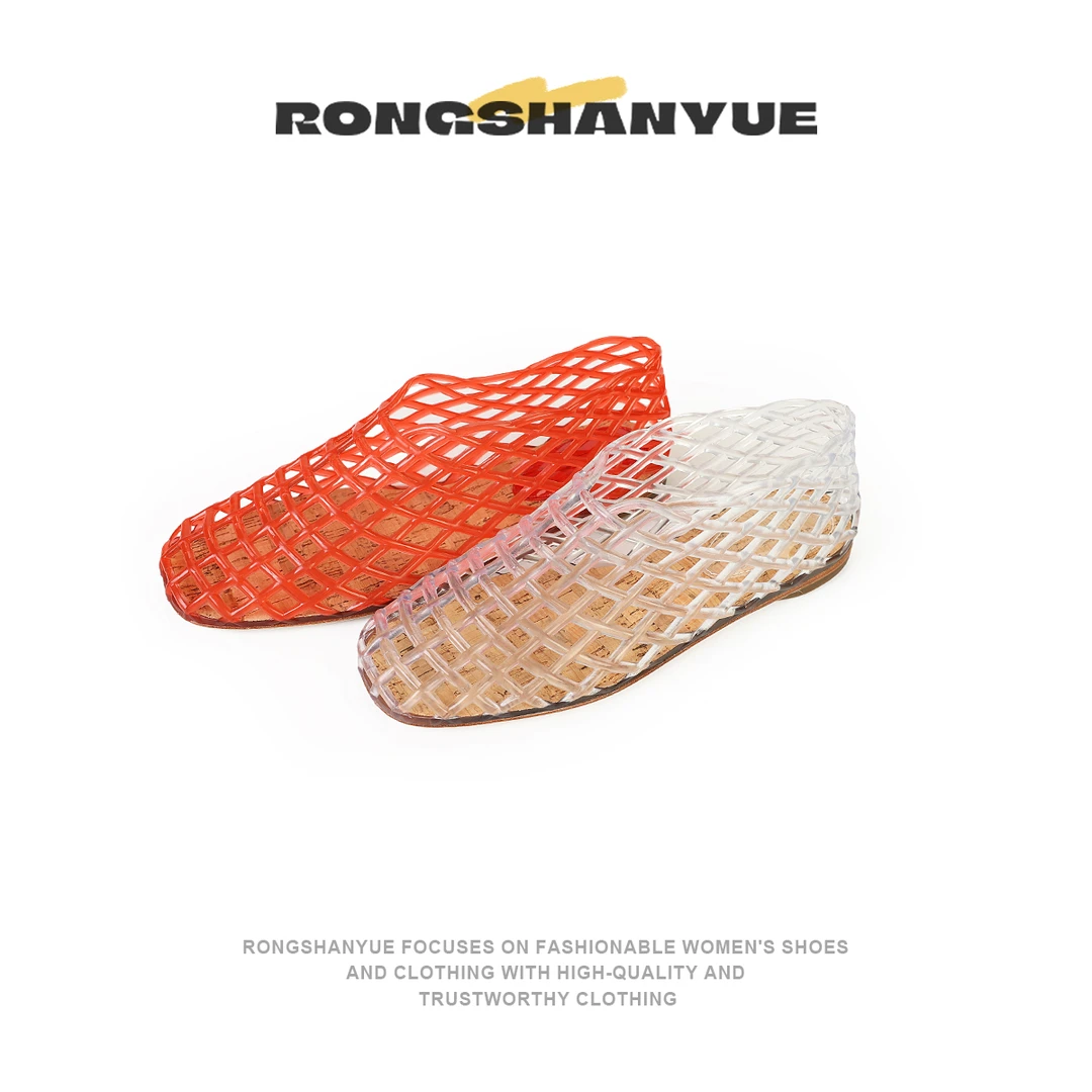 Rongshanyue“梦幻琉璃”镂空透气平底时尚水晶凉鞋软底洞洞鞋B878