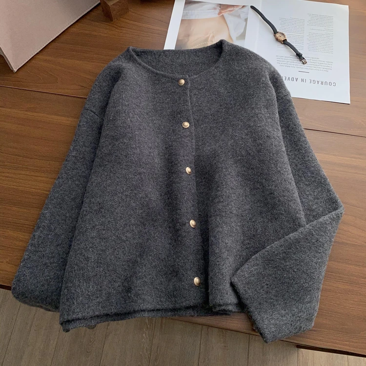 3681气质百搭毛衣针织开衫女新款外搭洋气小个子上衣针织纯色