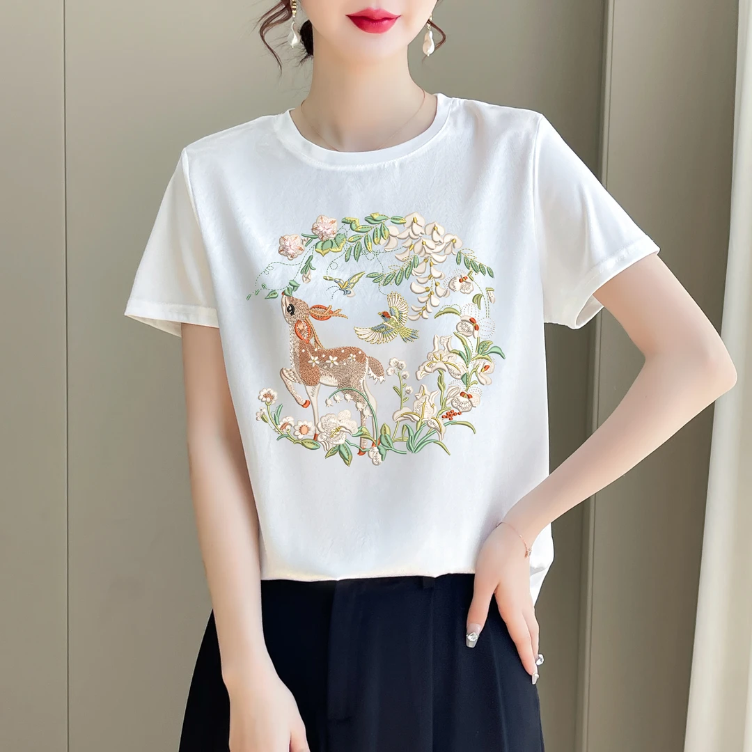 1422夏丝滑缎面冰凉感百搭女半袖T恤洋气AB拼接短袖