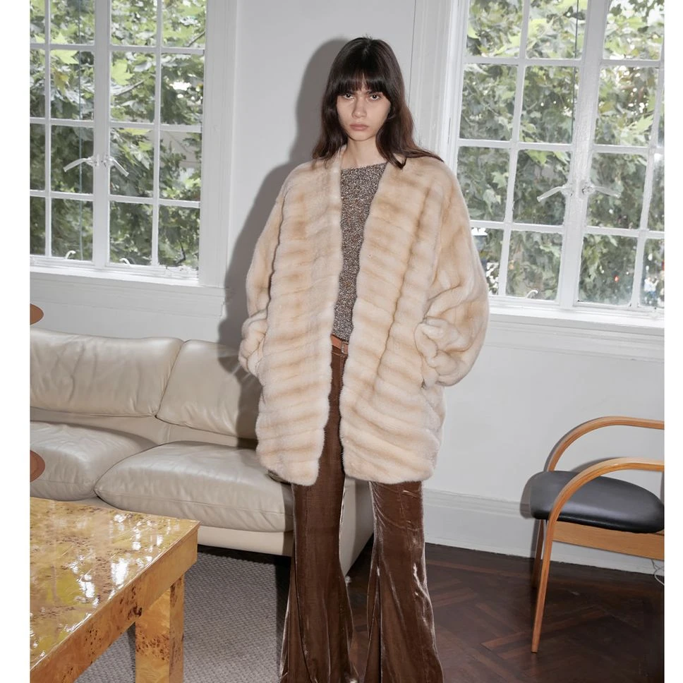 付智恩 宝石貂 优雅复古斜纹层次全抽进口水貂皮草