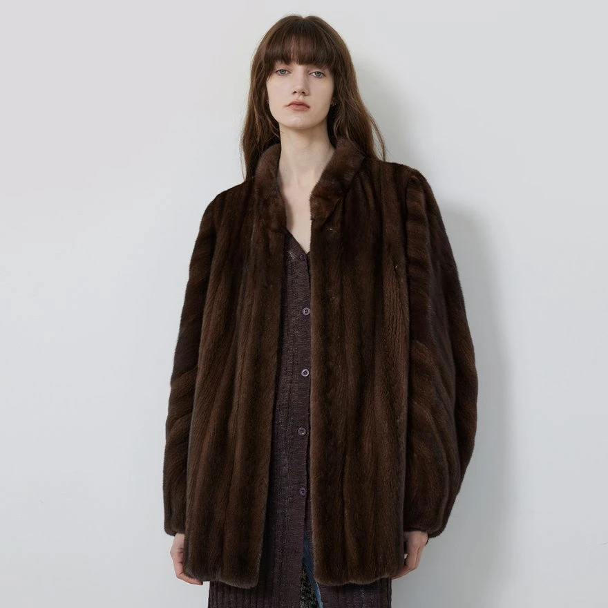 付智恩昭雪貂 进口天鹅绒全抽复古立领水貂皮草中长款貂皮大衣冬7