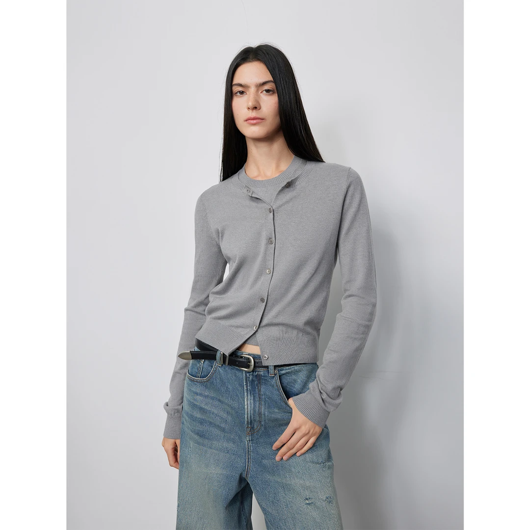 付智恩 糖水日记 羊毛混纺/miu系针织开衫T恤叠穿两件套秋季套装