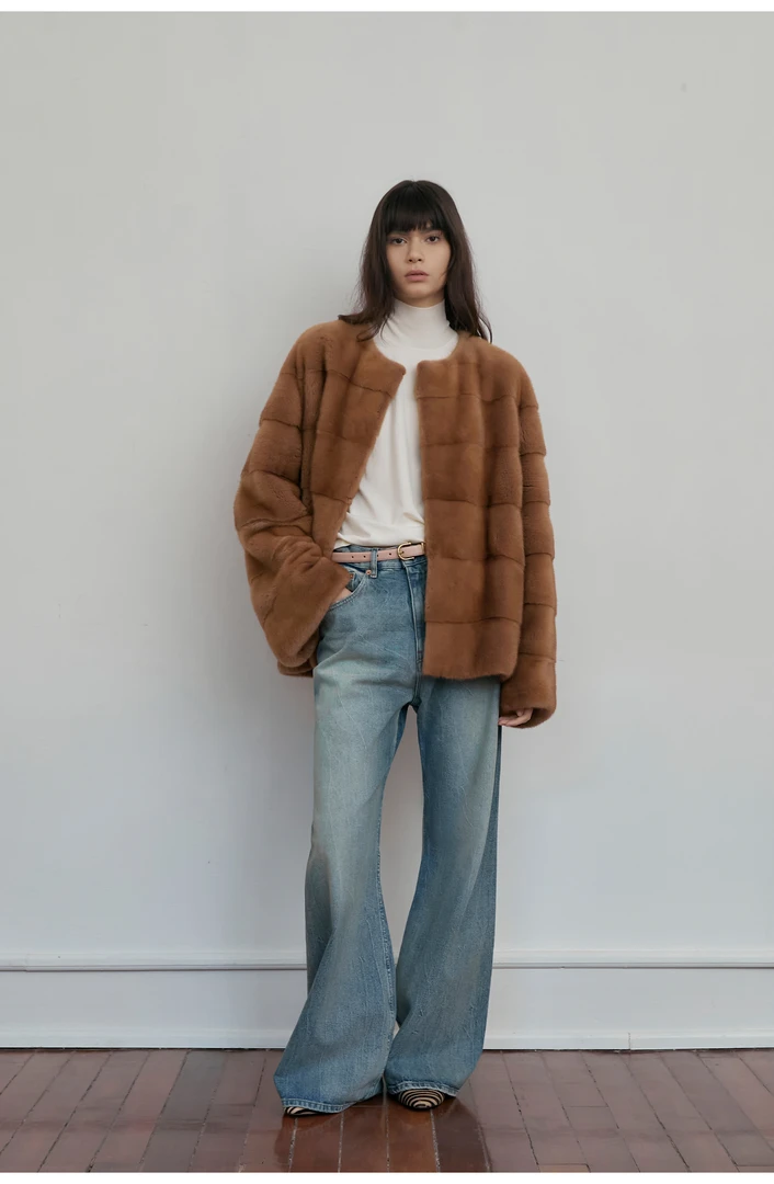 付智恩 古典时钟 进口天鹅绒水貂貂皮皮草复古休闲工艺圆领外套冬