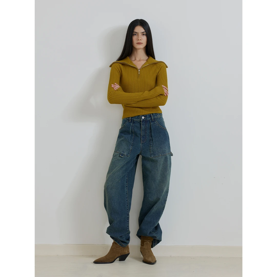 【摩登时髦主义】付智恩 玩味老爹 复古做旧水洗老爹牛仔裤