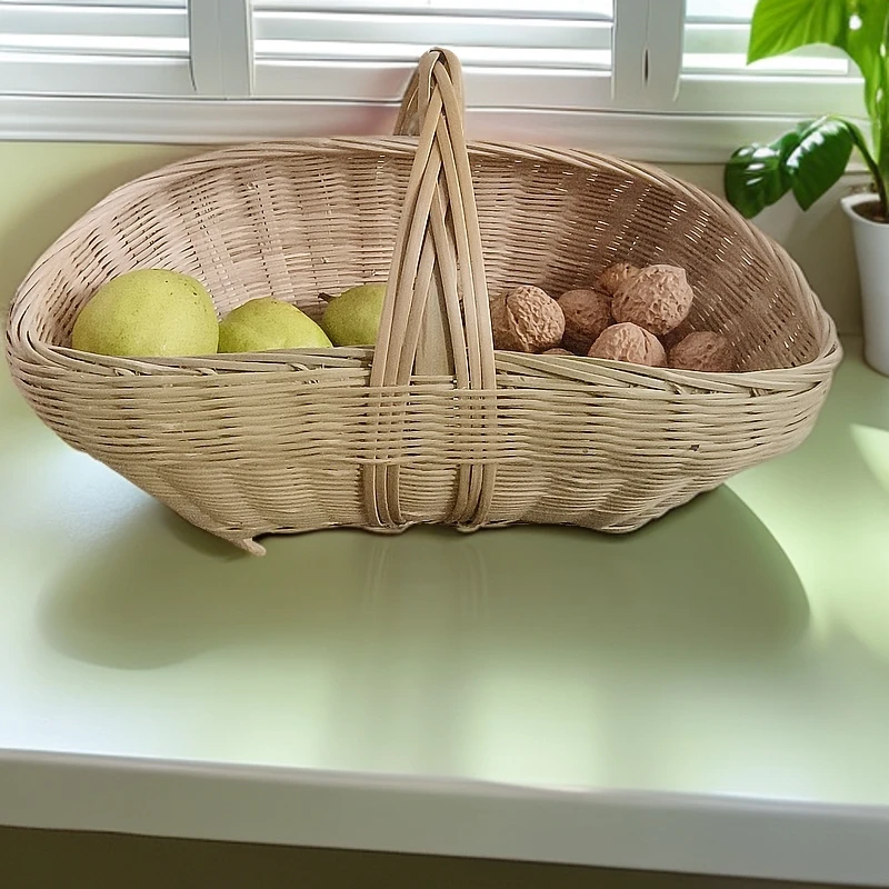 非遗金竹精编小船篮家用收纳筐手工编织水果篮环保耐用